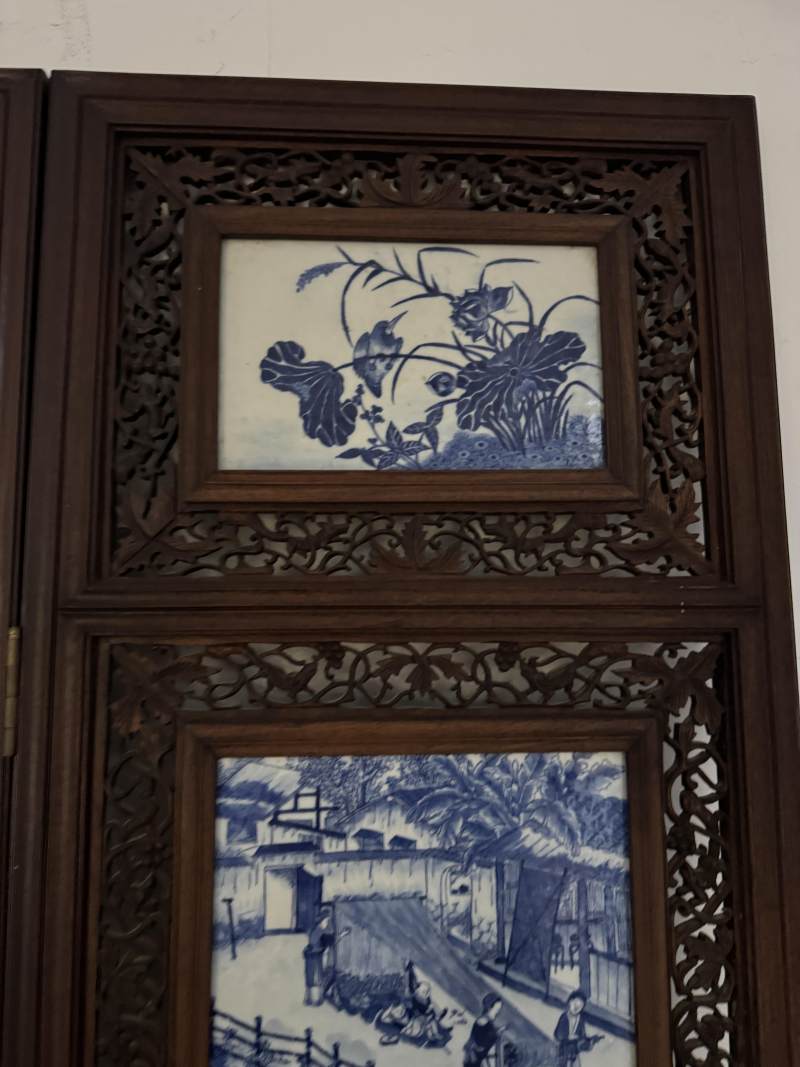 清 青花耕織圖花鳥屏風八扇 - 图17