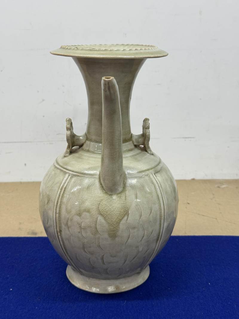 金村窯青釉陰刻水波紋執壺 - 图6