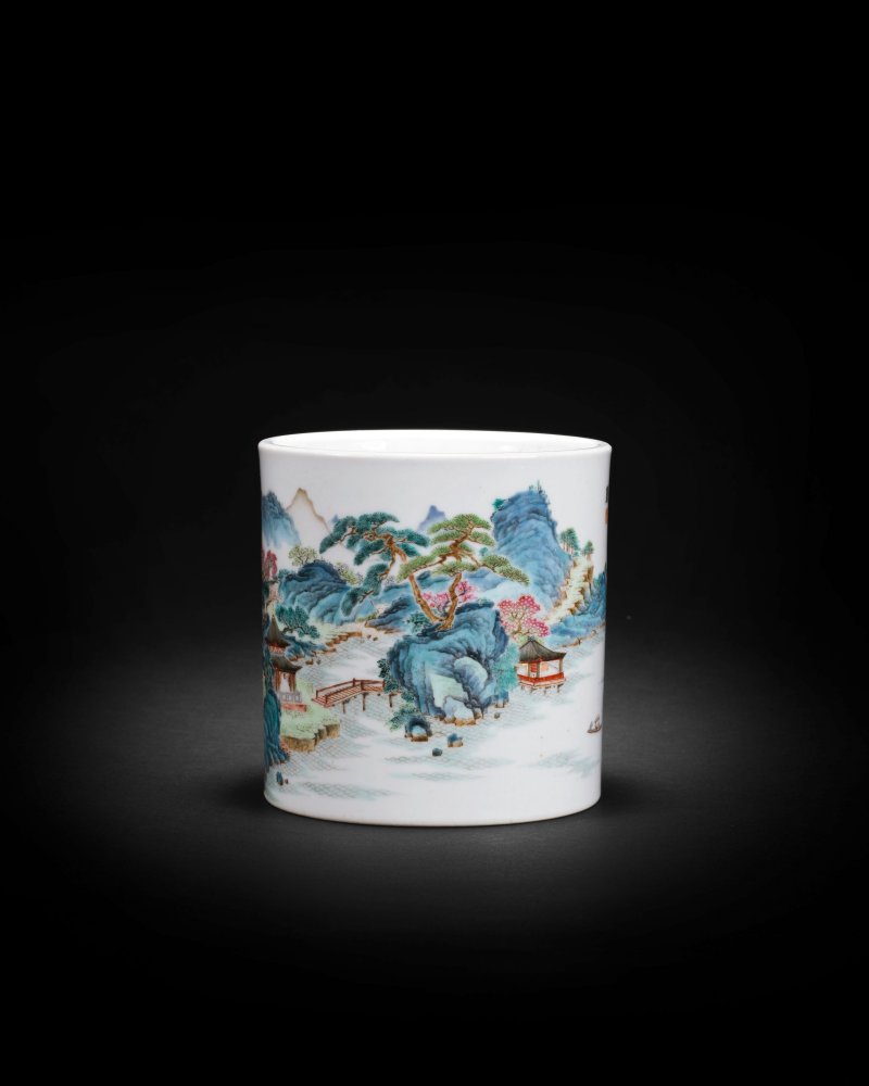 清乾隆 粉彩九江琵琶亭山水圖筆筒 | AN EXTREMELY RARE AND IMPORTANT 'TANG YING' FAMILLE ROSE BRUSHPOT, BITONG - 图26