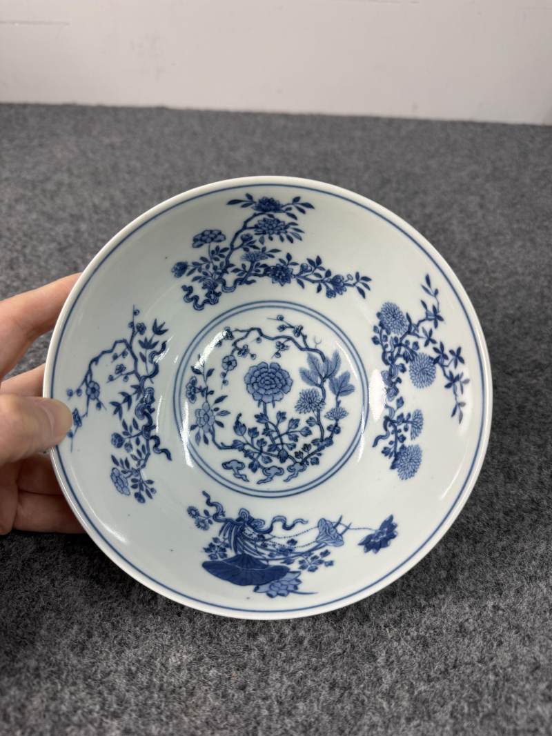 清道光 黃地洋彩畫道萬花獻瑞圖碗 - 图16