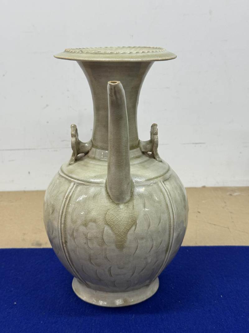 金村窯青釉陰刻水波紋執壺 - 图7