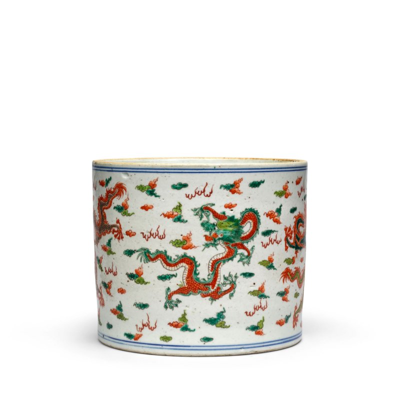 晚清 五彩龍紋筆筒 | A POLYCHROME ENEMELLED 'DRAGON' BRUSHPOT, BITONG - 图9