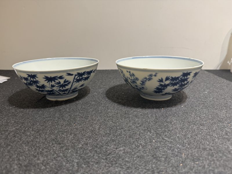 清光緒青花歲寒三友圖碗一對 - 图2