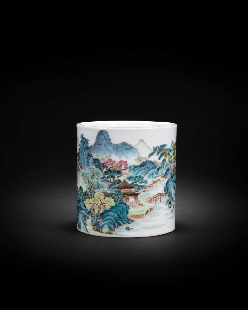 清乾隆 粉彩九江琵琶亭山水圖筆筒 | AN EXTREMELY RARE AND IMPORTANT 'TANG YING' FAMILLE ROSE BRUSHPOT, BITONG - 图27