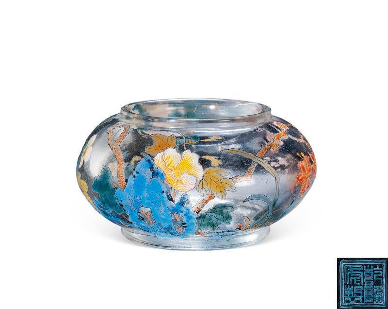 清乾隆 料胎画珐琅洞石花卉纹水丞