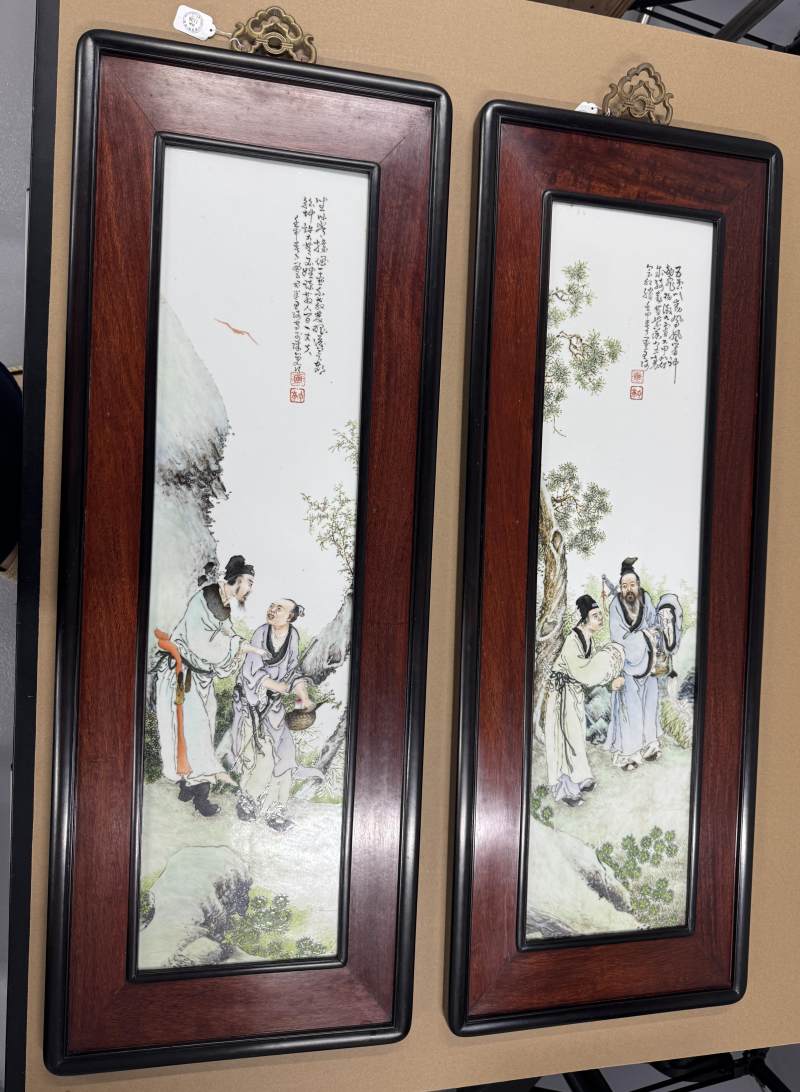 民國（1932年） 王琦粉彩人物瓷板一對 - 图2