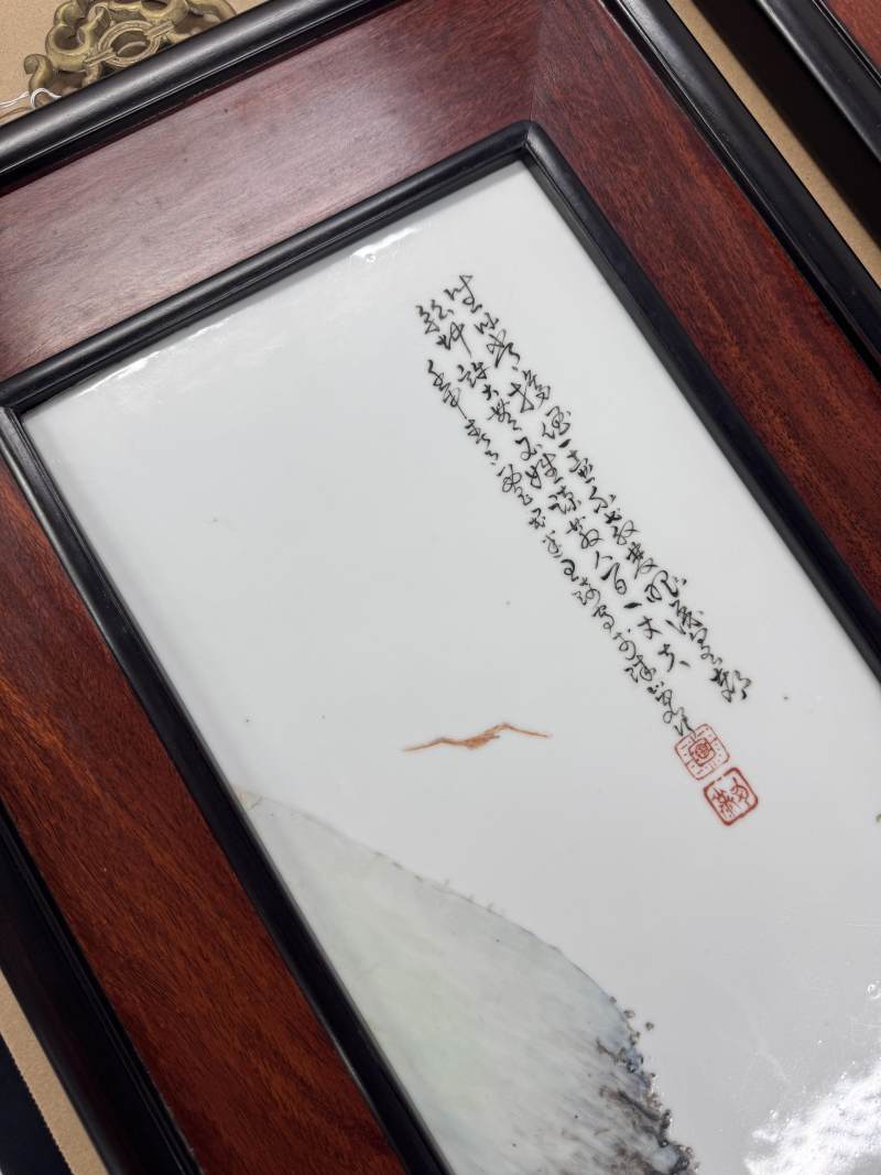 民國（1932年） 王琦粉彩人物瓷板一對 - 图3