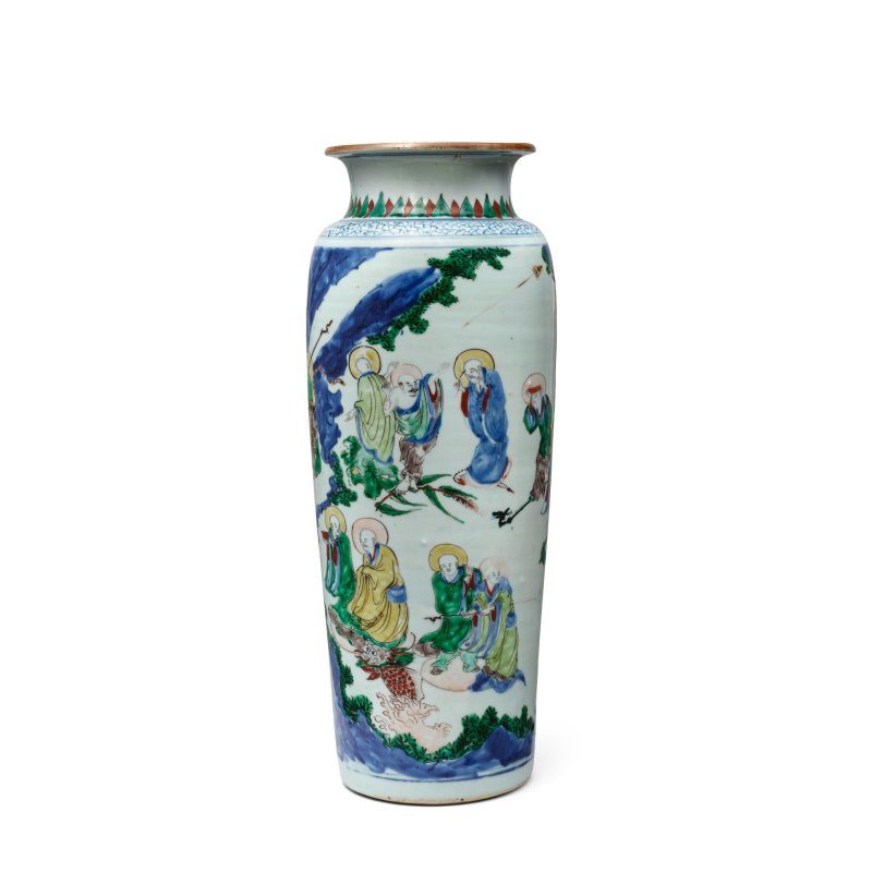 清順治 五彩十八羅漢圖象腿瓶 | A RARE WUCAI 'EIGHTEEN LUOHANS' 'ELEPHANT-LEG' VASE - 图3
