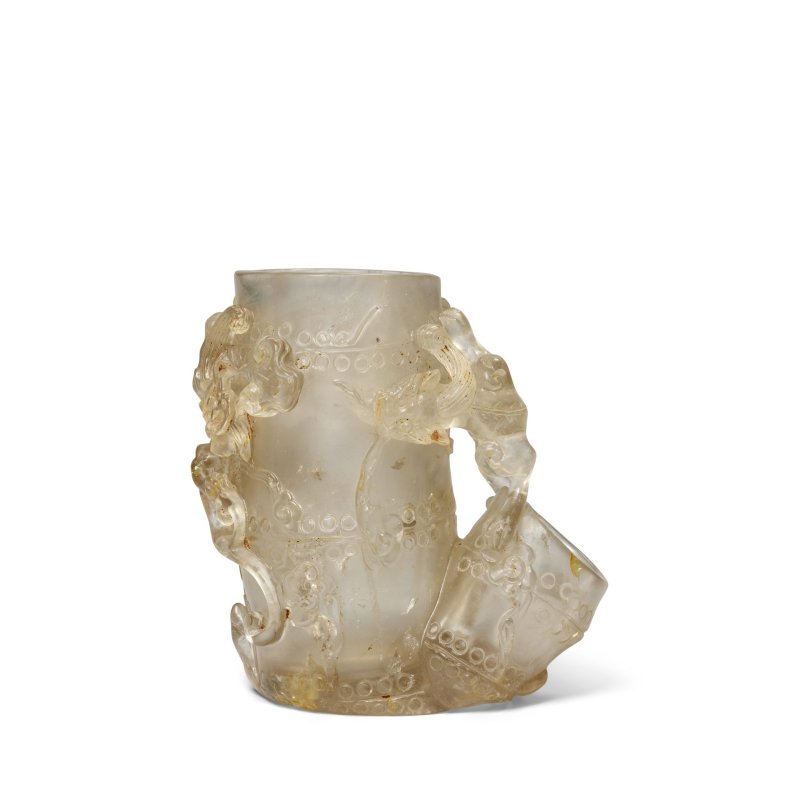 十八世紀 水晶雕竹節式螭龍紋筆筒 | A ROCK-CRYSTAL BAMBOO-SHAPED 'CHILONG' BRUSHPOT, BITONG