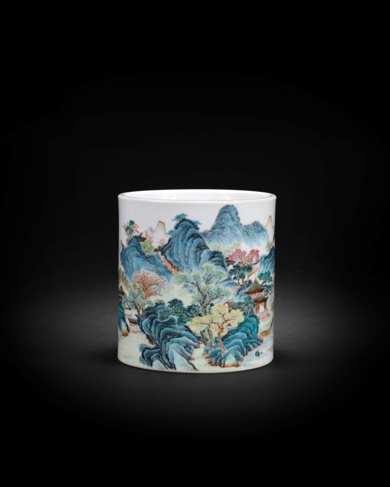 清乾隆 粉彩九江琵琶亭山水圖筆筒 | AN EXTREMELY RARE AND IMPORTANT 'TANG YING' FAMILLE ROSE BRUSHPOT, BITONG - 图28