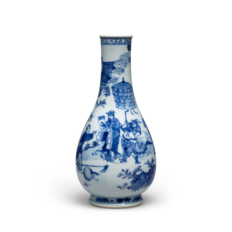 康熙早期 青花版築求賢圖膽瓶 | A FINE BLUE AND WHITE 'SHANG EMPEROR WU DING SHOWING SCROLL TO FU YUE' VASE