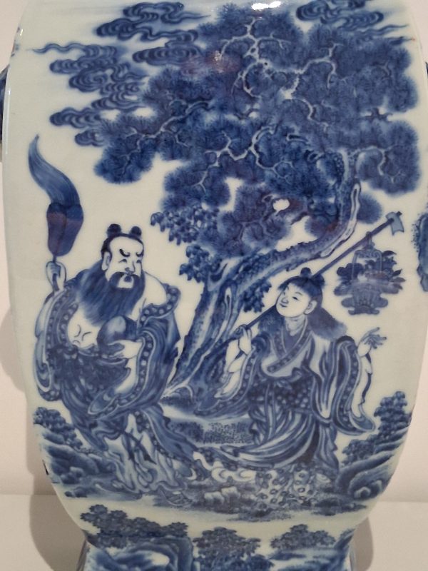 清雍正 青花八仙人物故事圖獸耳銜環壁瓶 - 图5
