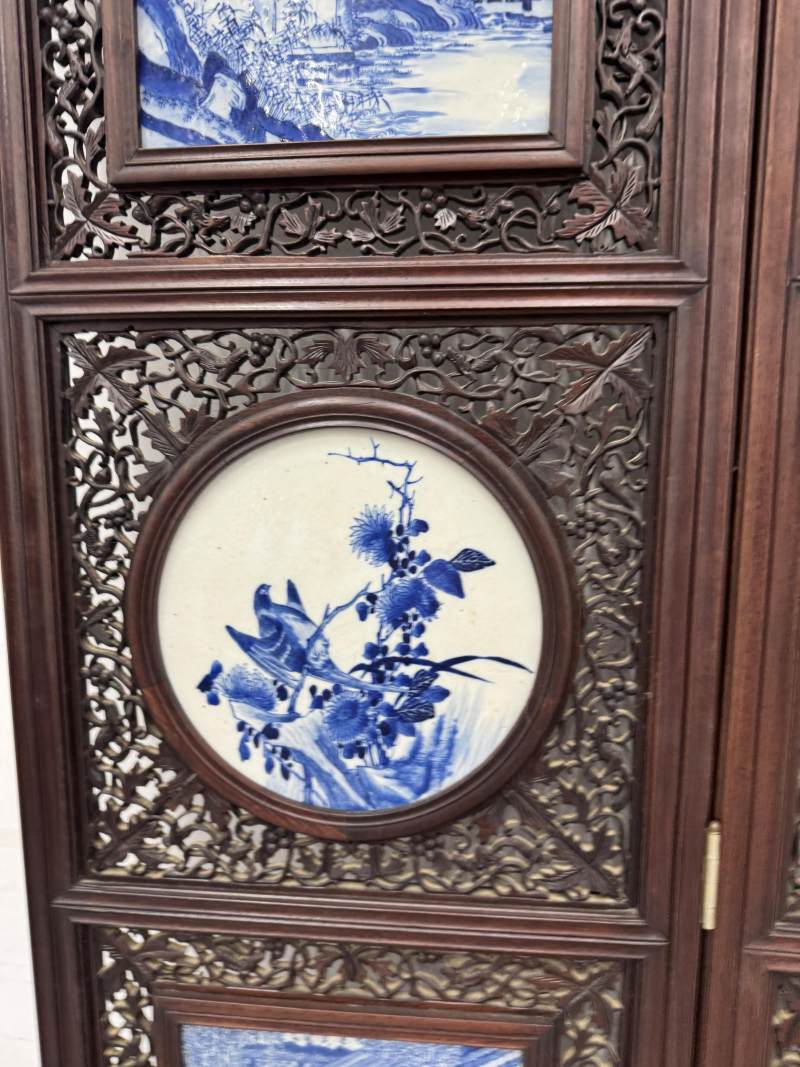 清 青花耕織圖花鳥屏風八扇 - 图36