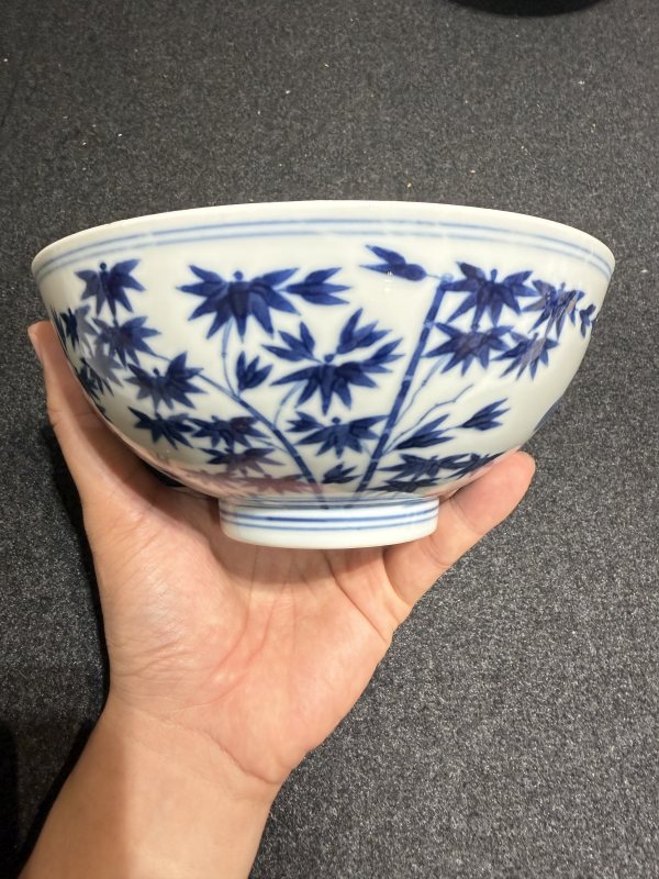 清光緒青花歲寒三友圖碗一對 - 图3