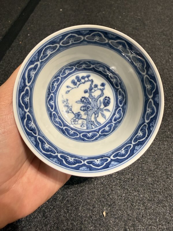 清道光 “退思堂製”款青花礬紅彩龍鳳紋蓋碗 - 图7