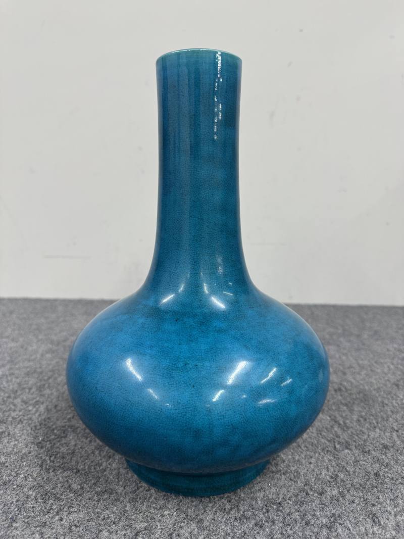 清康熙 孔雀藍釉荸薺瓶 - 图4