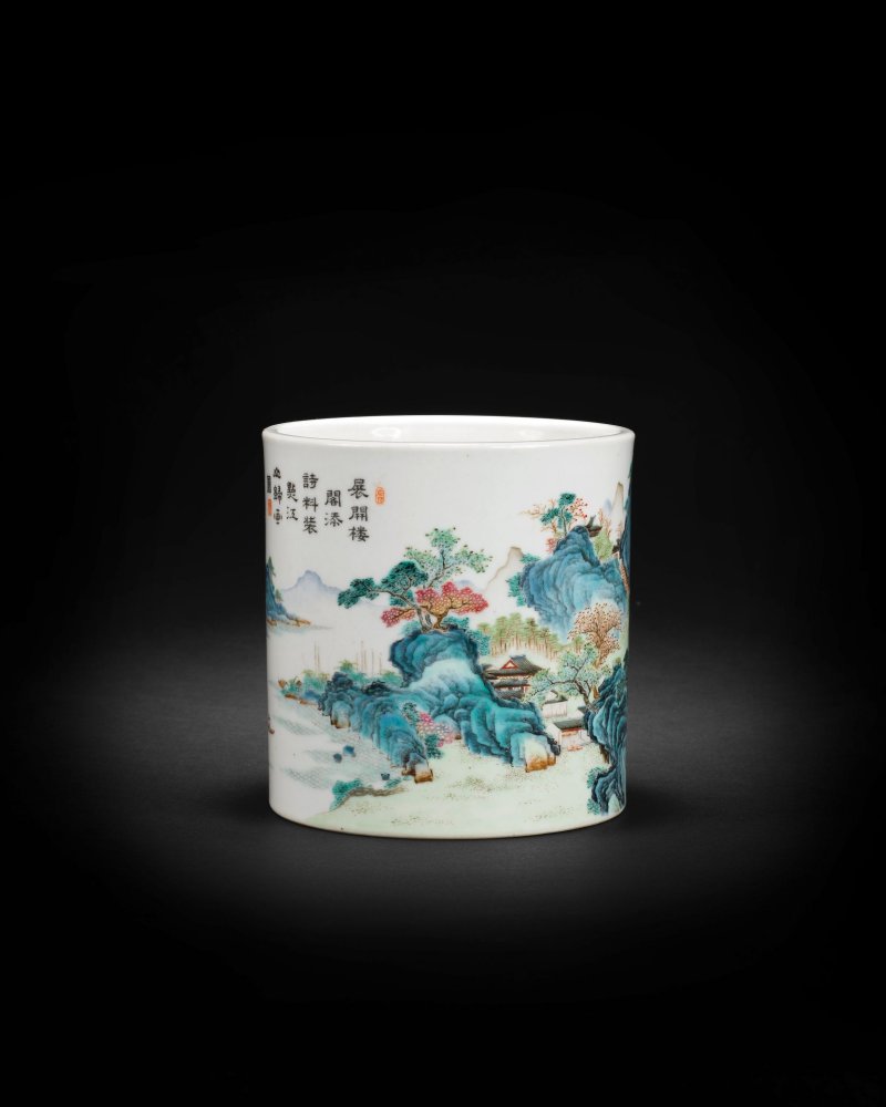 清乾隆 粉彩九江琵琶亭山水圖筆筒 | AN EXTREMELY RARE AND IMPORTANT 'TANG YING' FAMILLE ROSE BRUSHPOT, BITONG - 图29