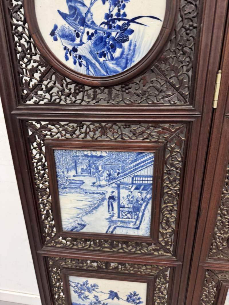 清 青花耕織圖花鳥屏風八扇 - 图37