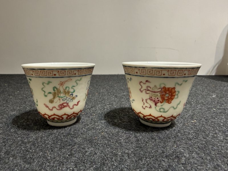 清光緒粉彩八吉祥紋杯一對 - 图2