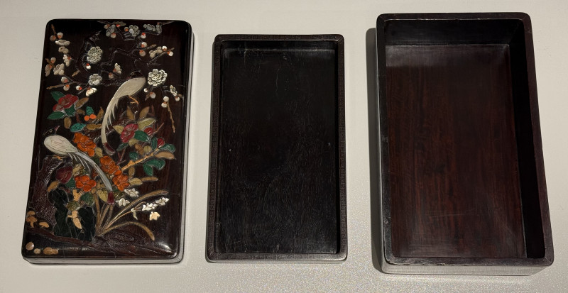 18世紀紫檀嵌百寶綬帶花卉紋蓋盒 - 图10