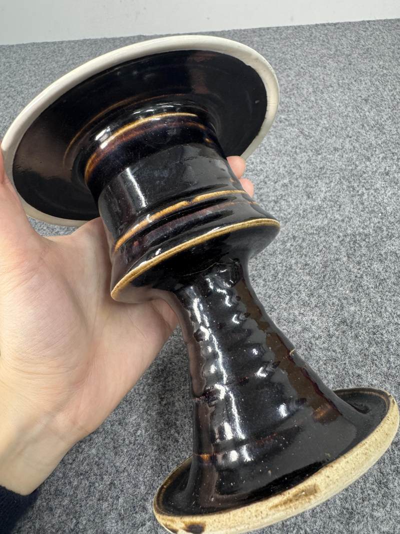 磁州窯黑釉白覆輪行爐 - 图5