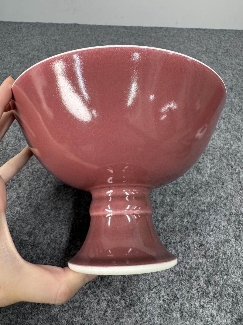 清雍正 霽紅釉高足碗 - 图2