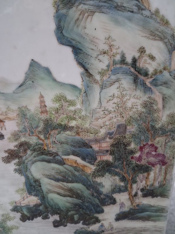 民國粉彩四季山水福壽耳方瓶 - 图8