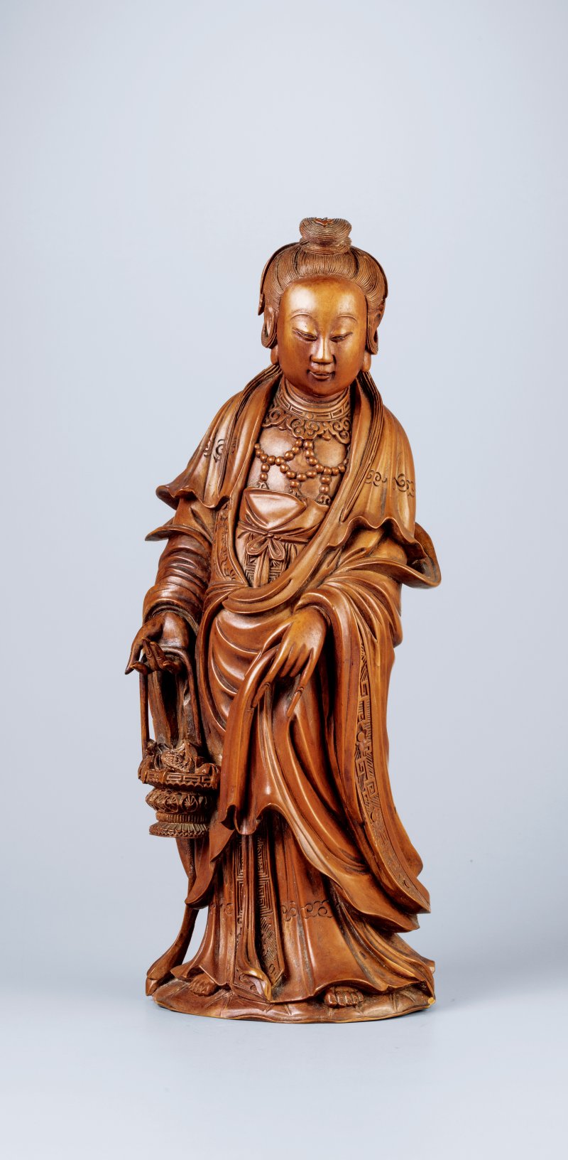 清 木雕鱼篮观音立像
