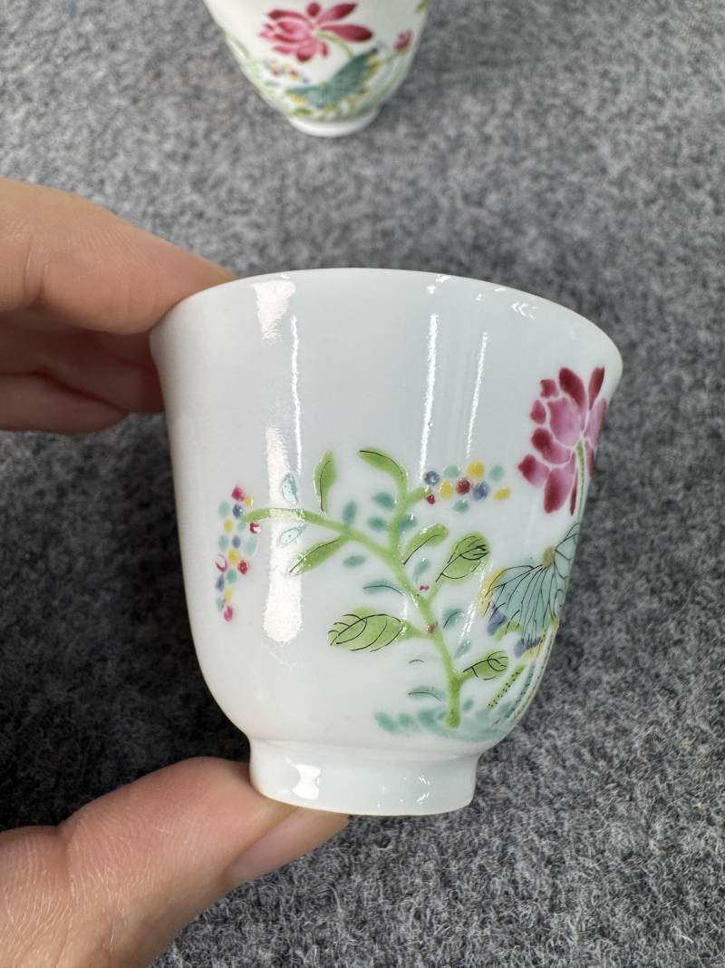 清雍正 粉彩沒骨荷花杯一對 - 图6
