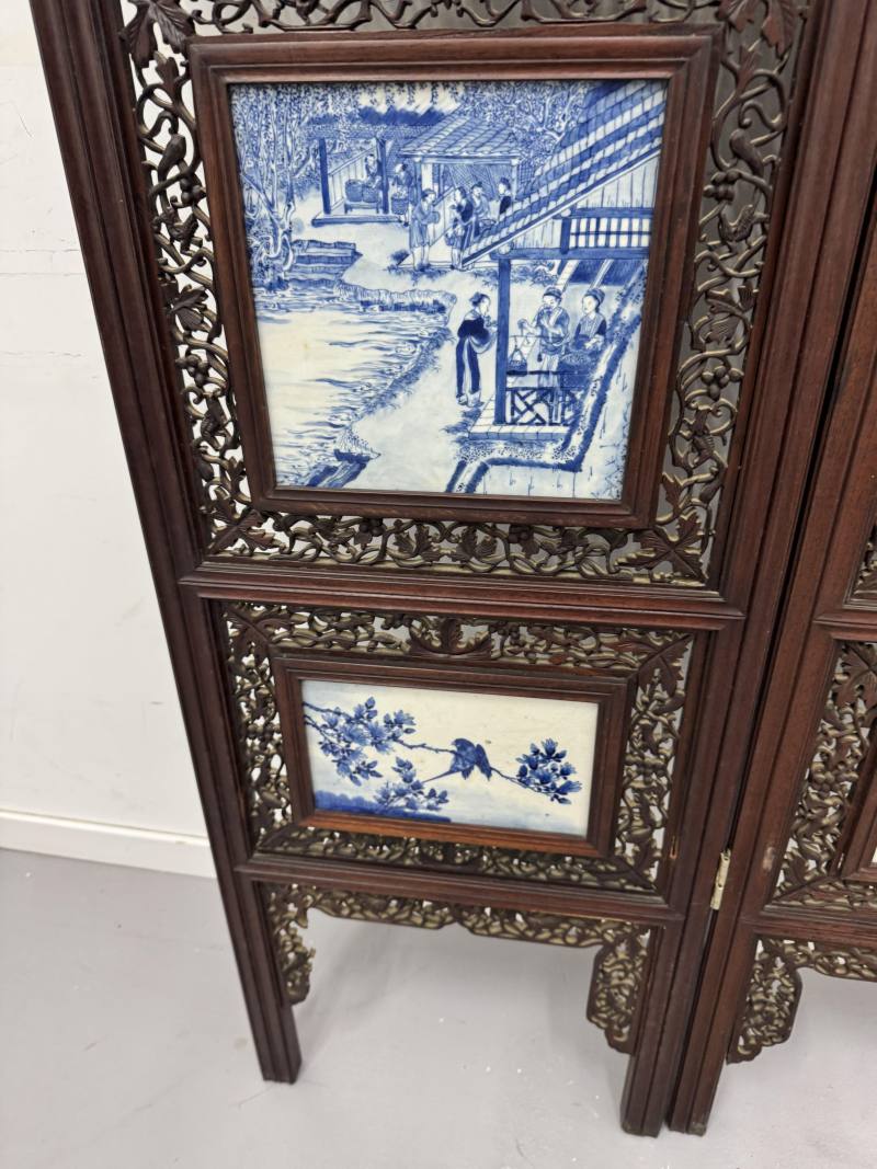 清 青花耕織圖花鳥屏風八扇 - 图38