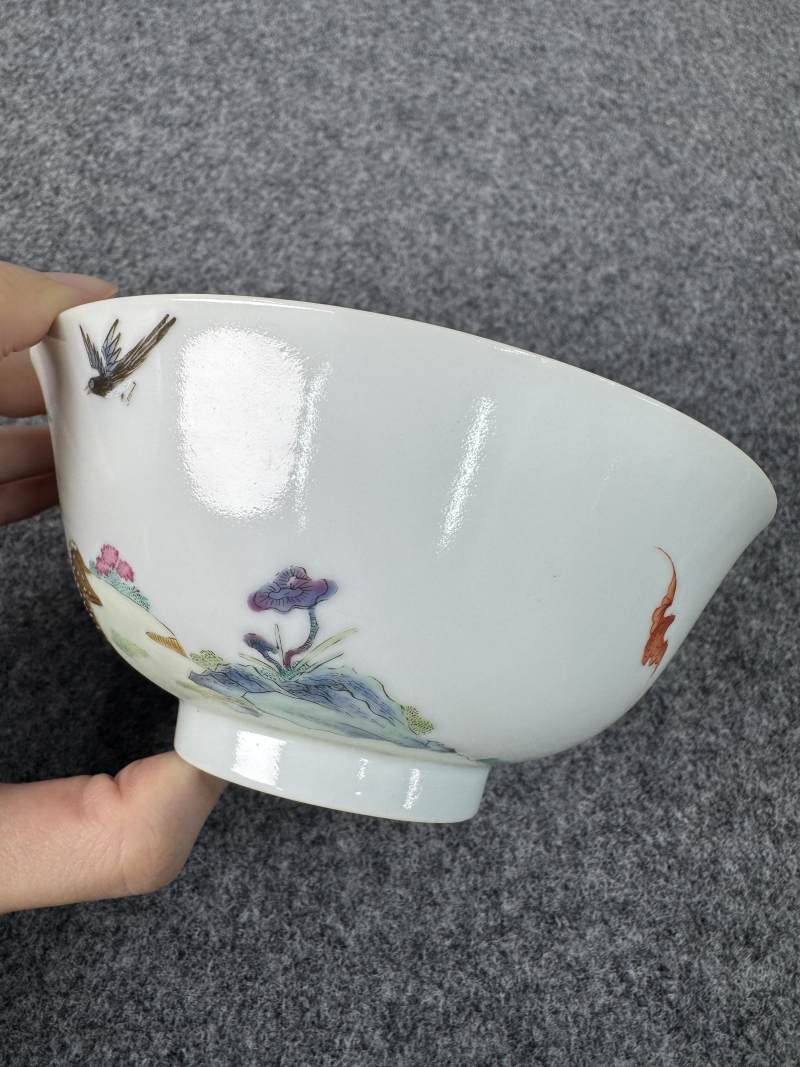 清道光 粉彩喜鵲臥鹿壽桃紋碗 - 图4