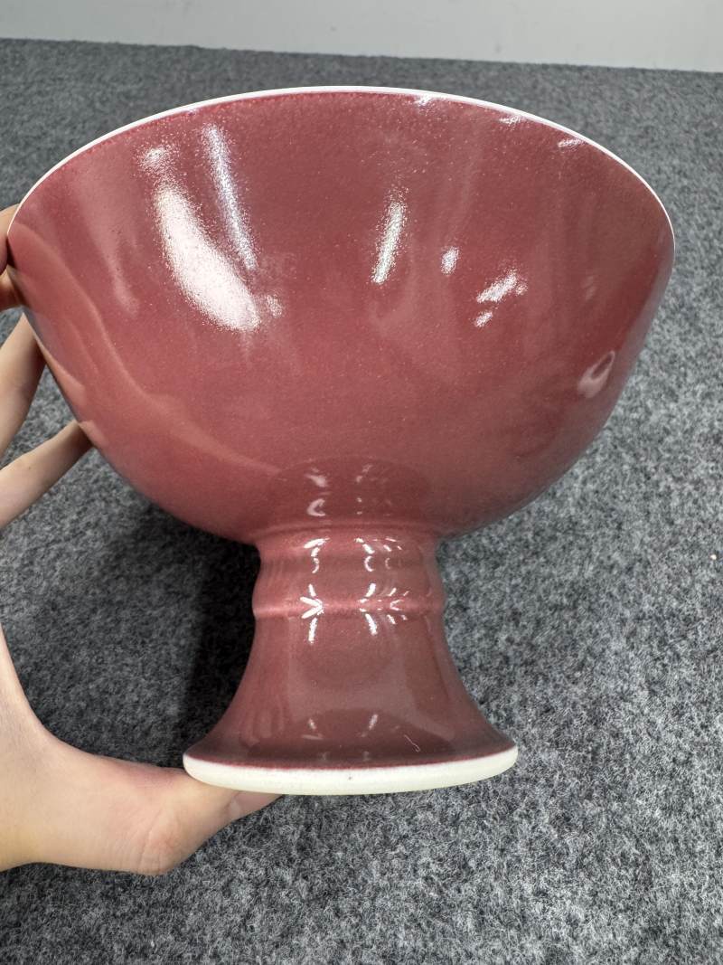 清雍正 霽紅釉高足碗 - 图3