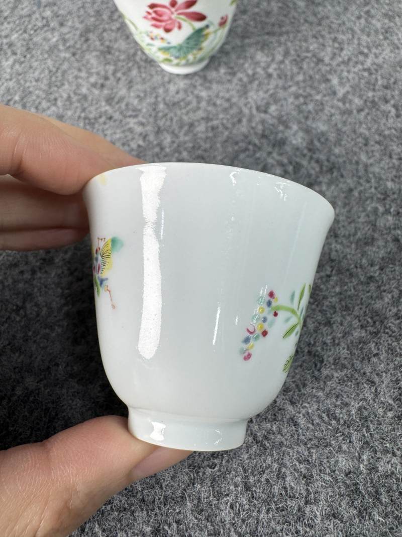 清雍正 粉彩沒骨荷花杯一對 - 图7