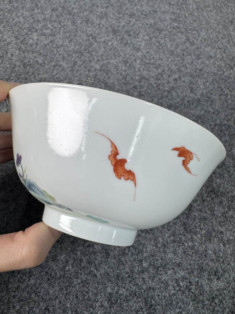清道光 粉彩喜鵲臥鹿壽桃紋碗 - 图5