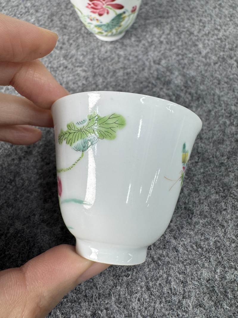 清雍正 粉彩沒骨荷花杯一對 - 图9