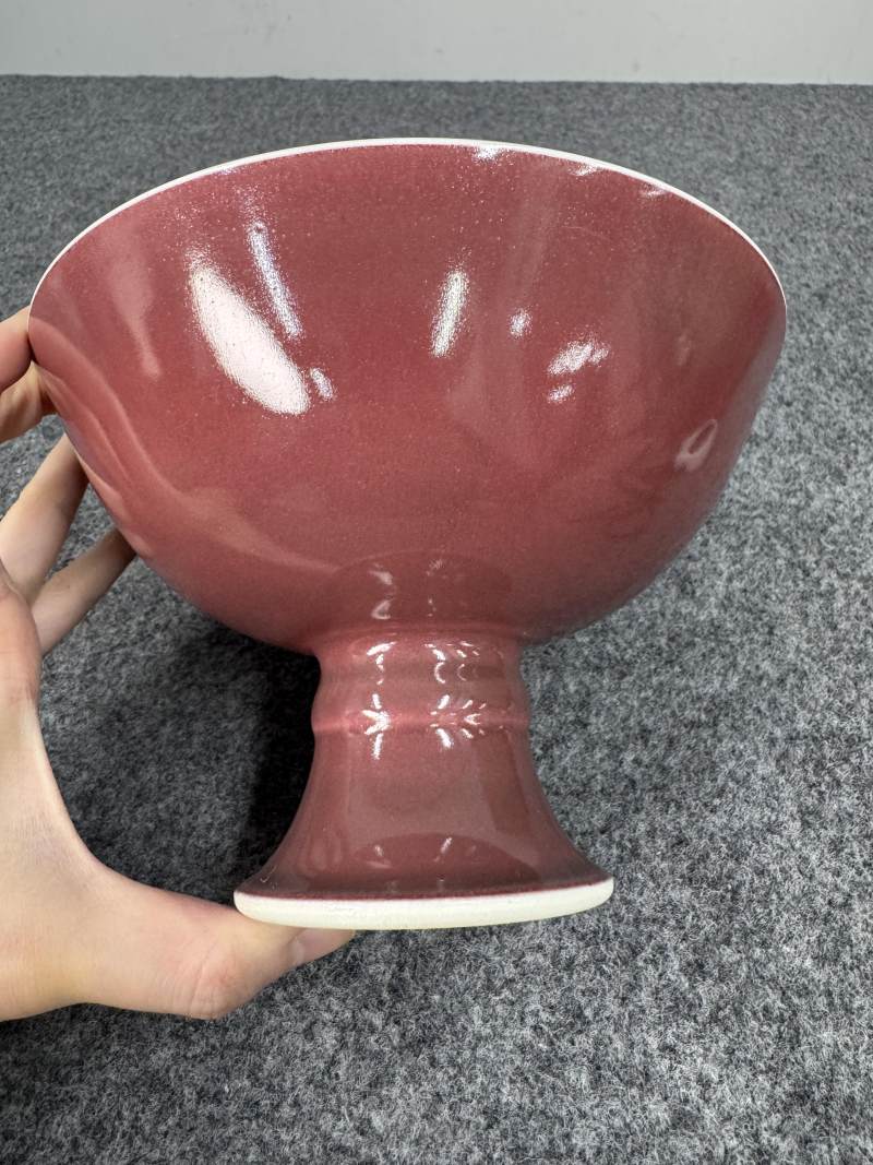 清雍正 霽紅釉高足碗 - 图4