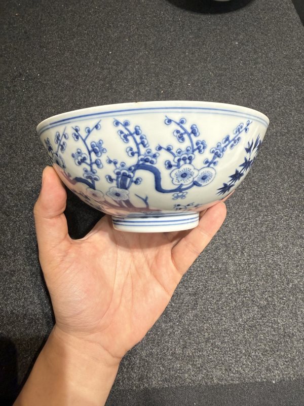 清光緒青花歲寒三友圖碗一對 - 图6