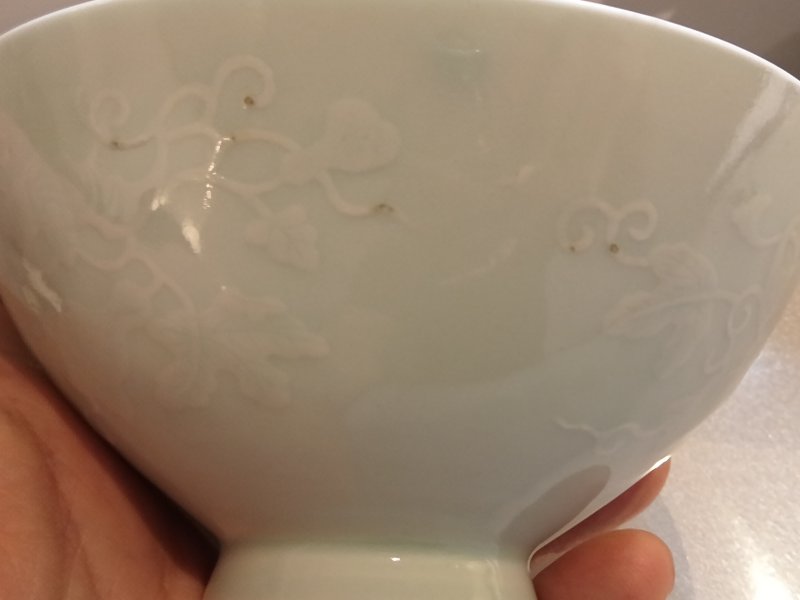 清雍正 粉青釉模印福祿萬代紋雞心碗一對 - 图11