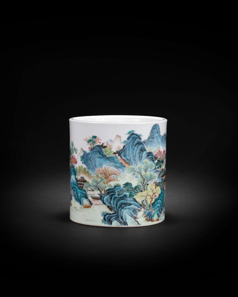 清乾隆 粉彩九江琵琶亭山水圖筆筒 | AN EXTREMELY RARE AND IMPORTANT 'TANG YING' FAMILLE ROSE BRUSHPOT, BITONG - 图10