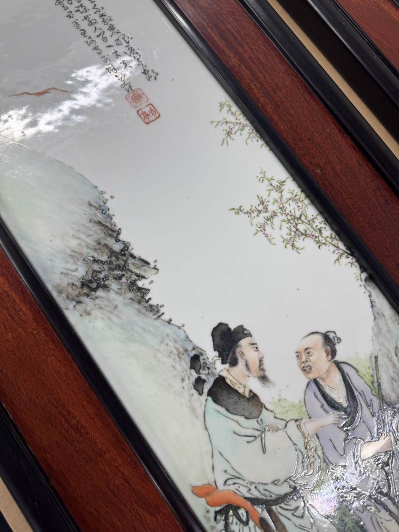 民國（1932年） 王琦粉彩人物瓷板一對 - 图4