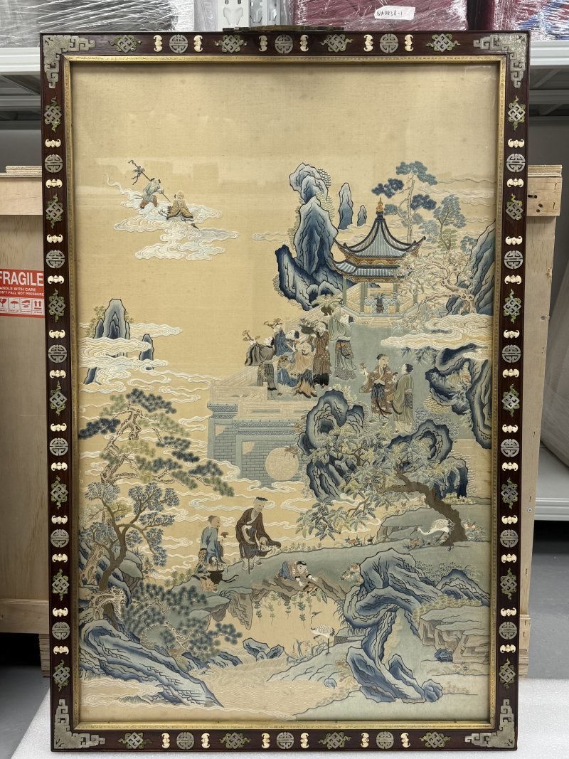 清乾隆蘇繡群仙祝壽圖掛屏一對 - 图5