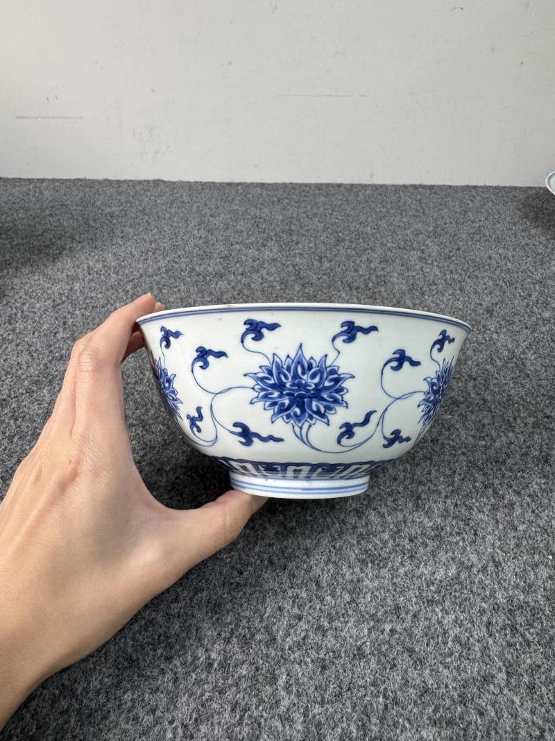 清康熙 青花纏枝蓮紋碗一對 - 图2
