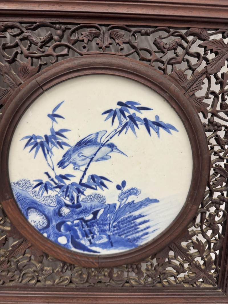 清 青花耕織圖花鳥屏風八扇 - 图40