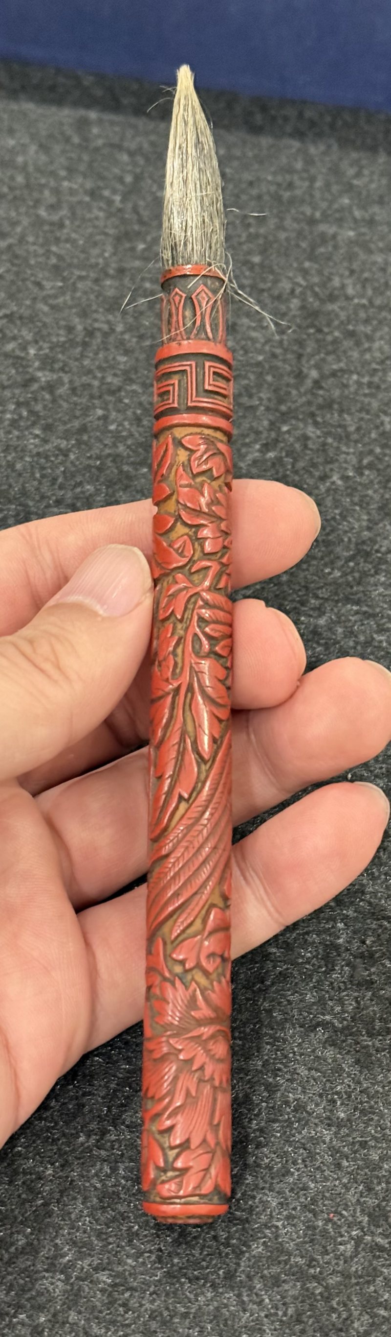 明 剔紅鳳穿牡丹紋毛筆 - 图9