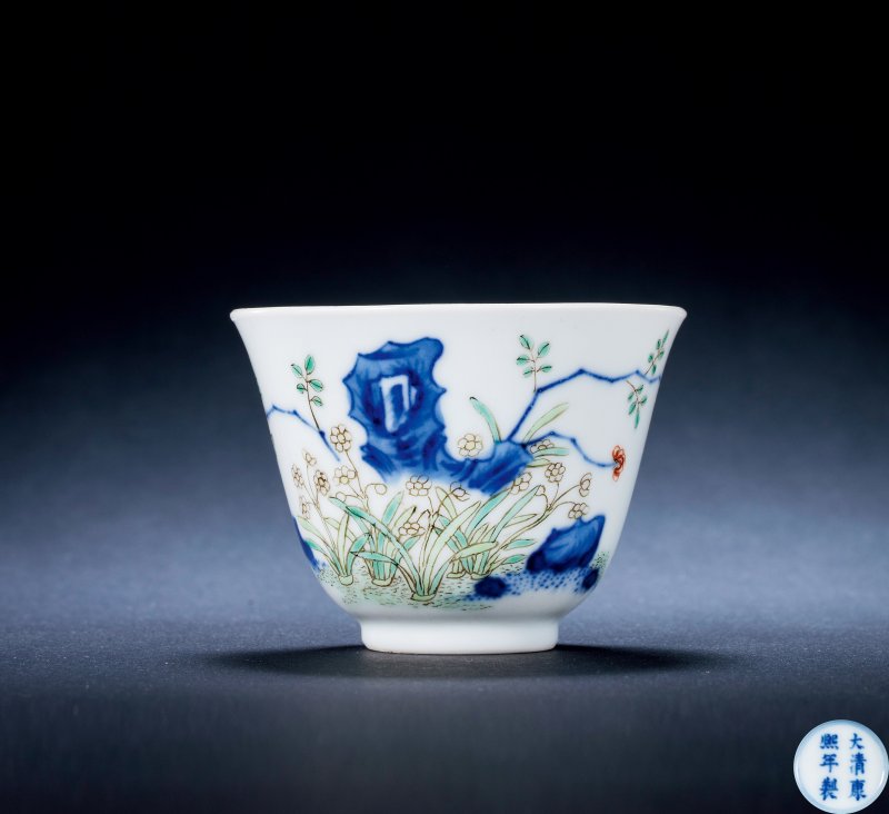 清康熙 五彩兰花花神杯