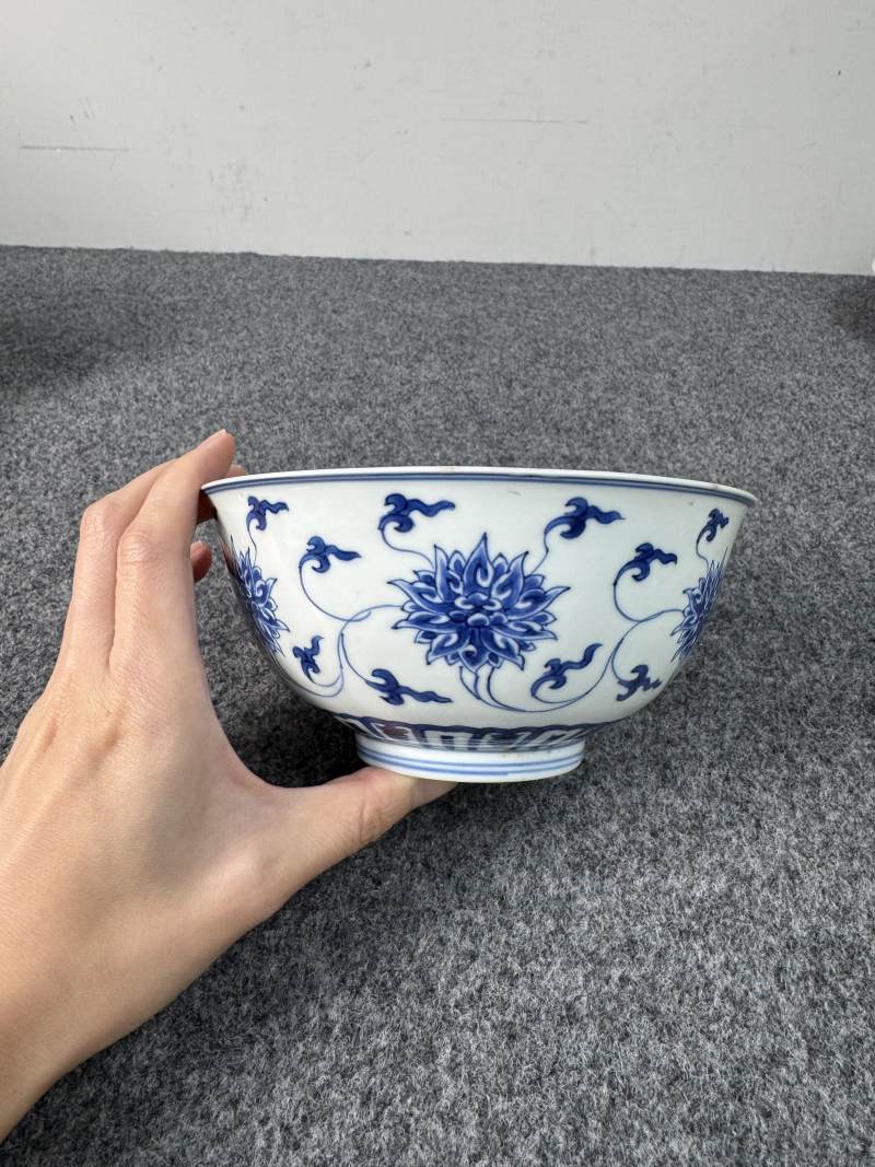 清康熙 青花纏枝蓮紋碗一對 - 图3