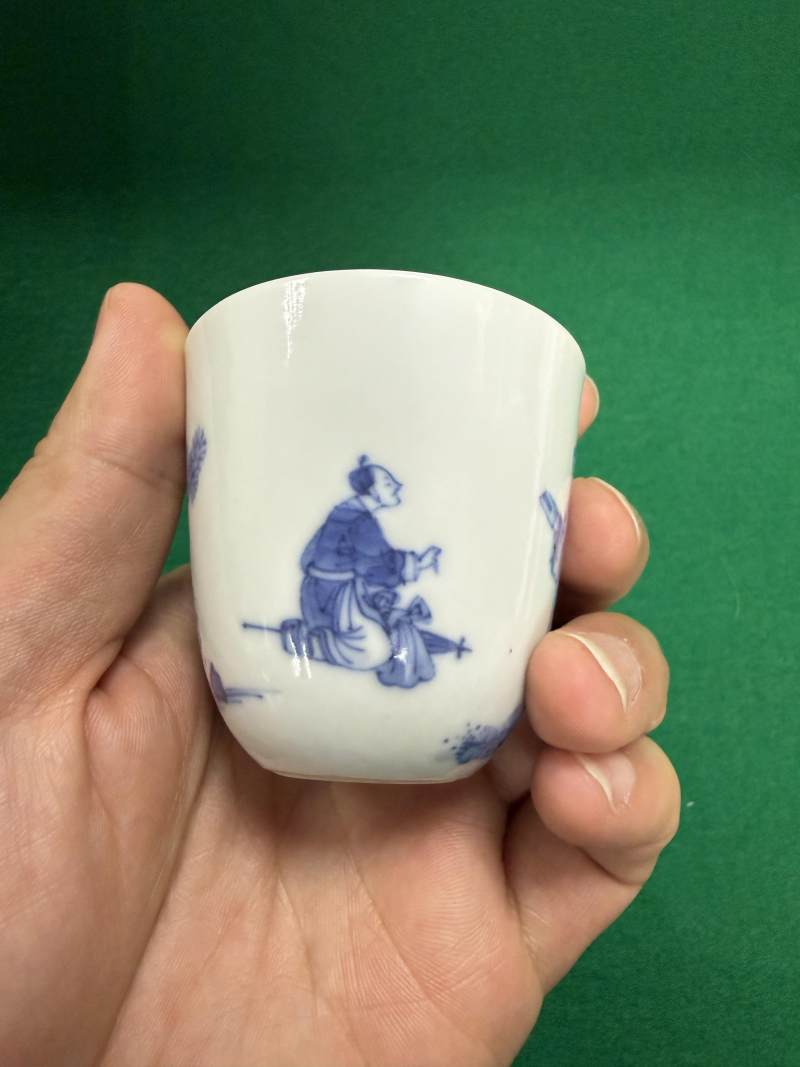 清康熙 青花高士圖杯 - 图10