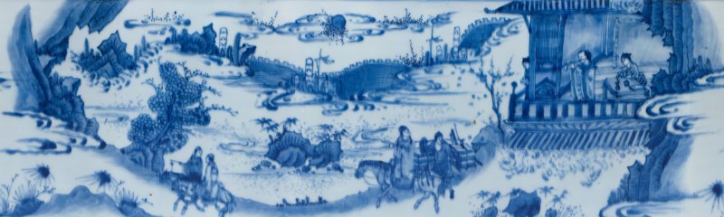 明崇禎 青花人物故事圖筆筒 | A BLUE AND WHITE 'LADY PLAYING FLUTE' BRUSHPOT, BITONG - 图4