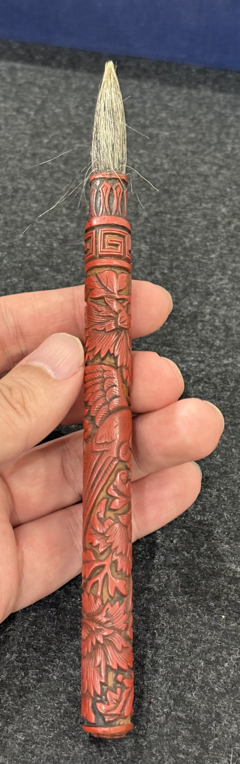 明 剔紅鳳穿牡丹紋毛筆 - 图10