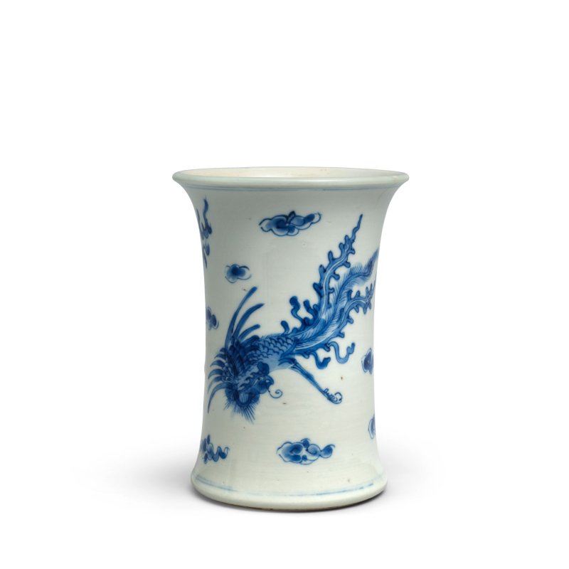 清康熙 青花龍鳳紋筆筒 | A BLUE AND WHITE 'DRAGON AND PHOENIX' BRUSHPOT, BITONG - 图3
